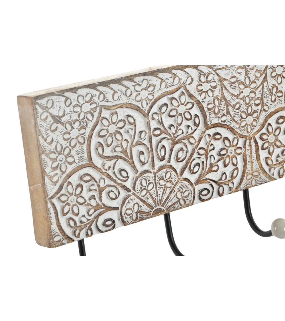 Dcasa Perchero De Pared Mango Tallado A Mano Metal 5 Colgadores