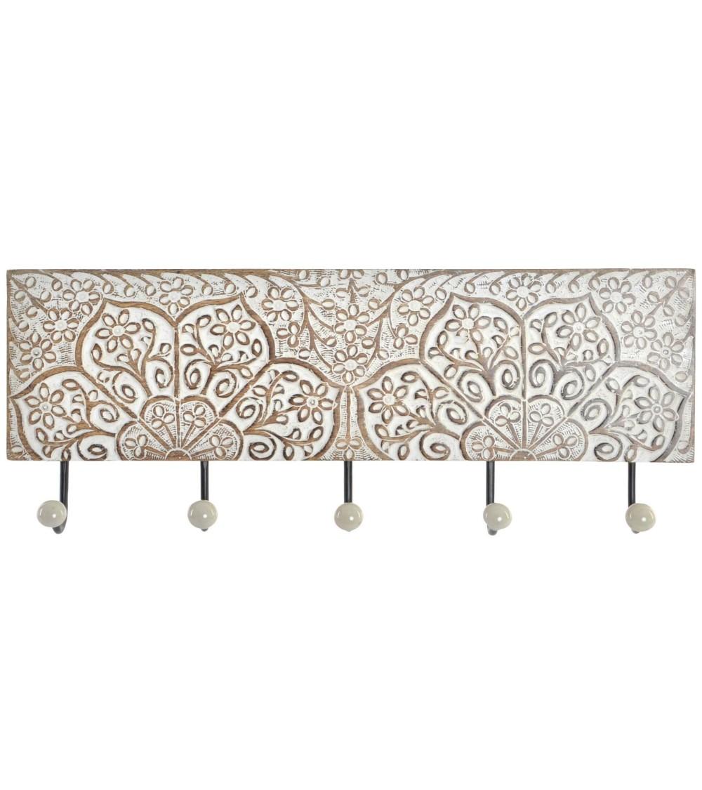 Dcasa Perchero de pared mango tallado a mano metal 5 colgadores