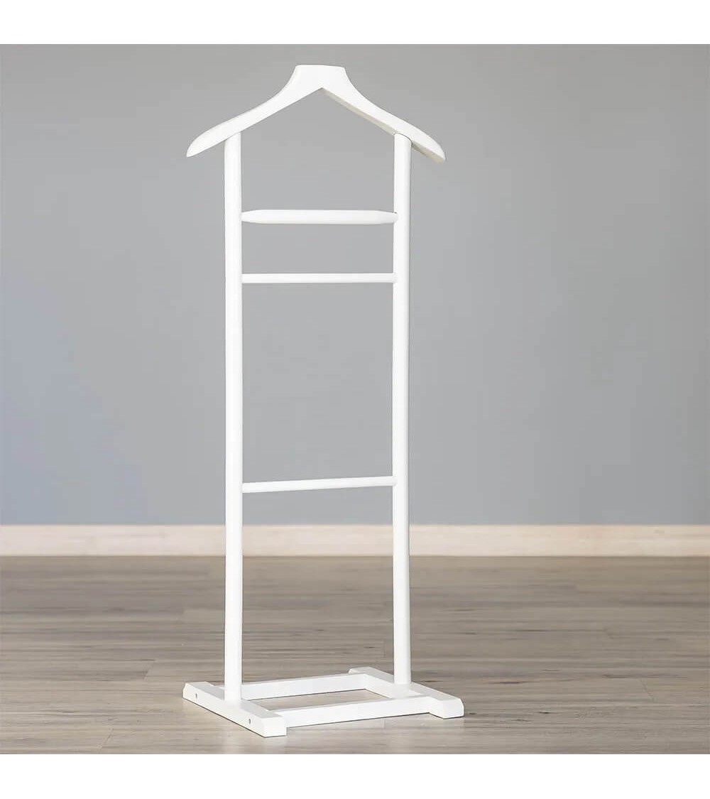 Dcasa Perchero Galán De Noche Blanco De Madera De álamo Y Abedul De 48x36x107 Cm