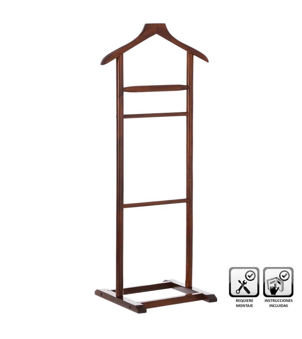 Dcasa Perchero galán de noche marron de madera de álamo y abedul de 48x36x107 cm