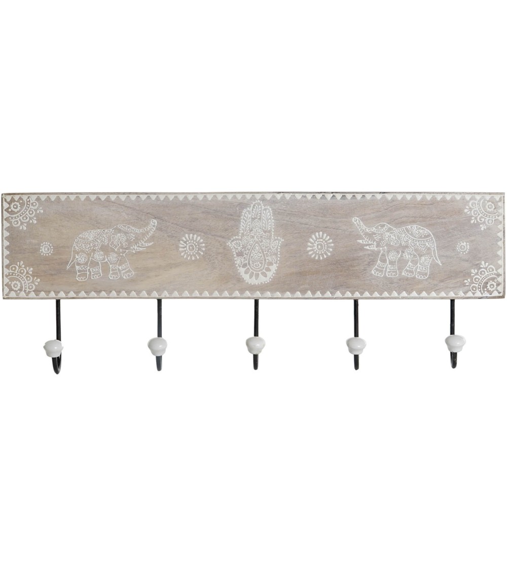 Dcasa Perchero original de madera mango elefantes con mano fatima 5 ganchos