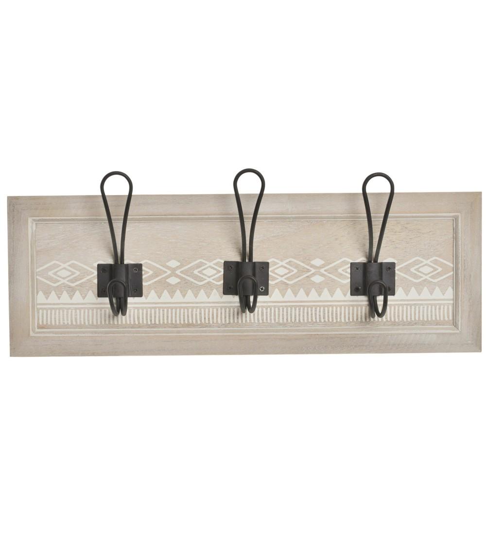 Dcasa Perchero pared 3 colgador madera cenefa marron de 44x5x19 cm