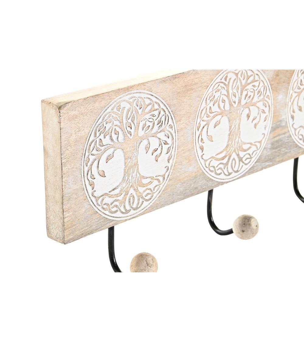 Dcasa Perchero Pared 3 Colgador Madera Tallada Arbol De La Vida 38x5x16 Cm