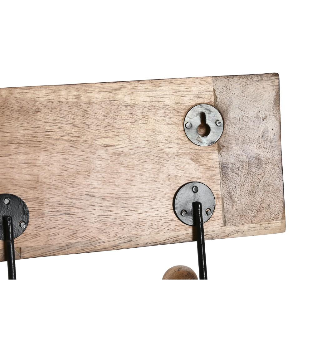 Dcasa Perchero Pared 3 Colgador Madera Tallada Buda Blanco 38x5x16 Cm