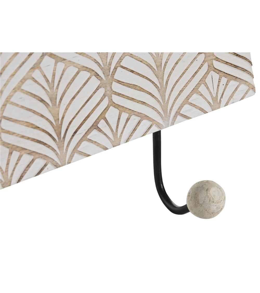 Dcasa Perchero Pared 3 Colgador Madera Tallada Decape Marron De 38x6x18 Cm