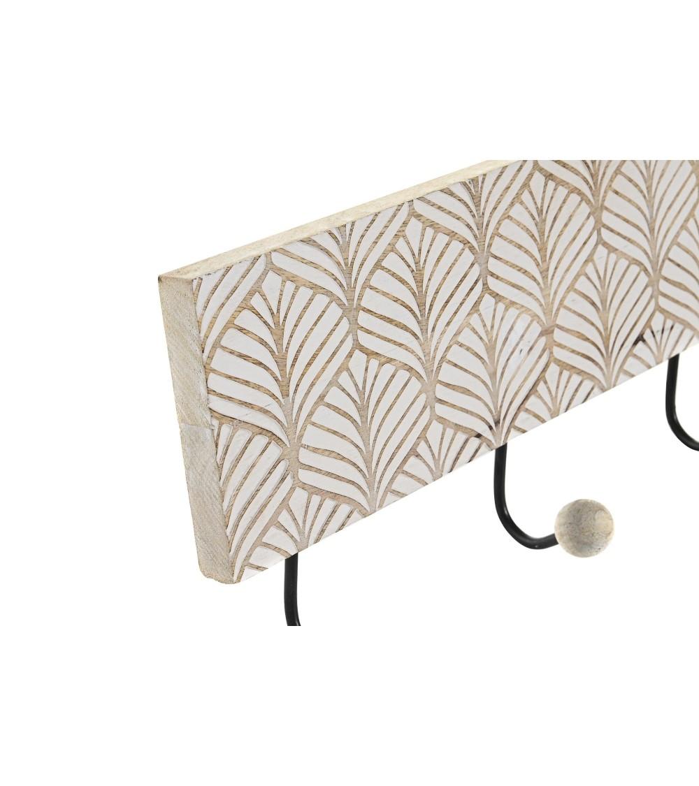 Dcasa Perchero Pared 3 Colgador Madera Tallada Decape Marron De 38x6x18 Cm