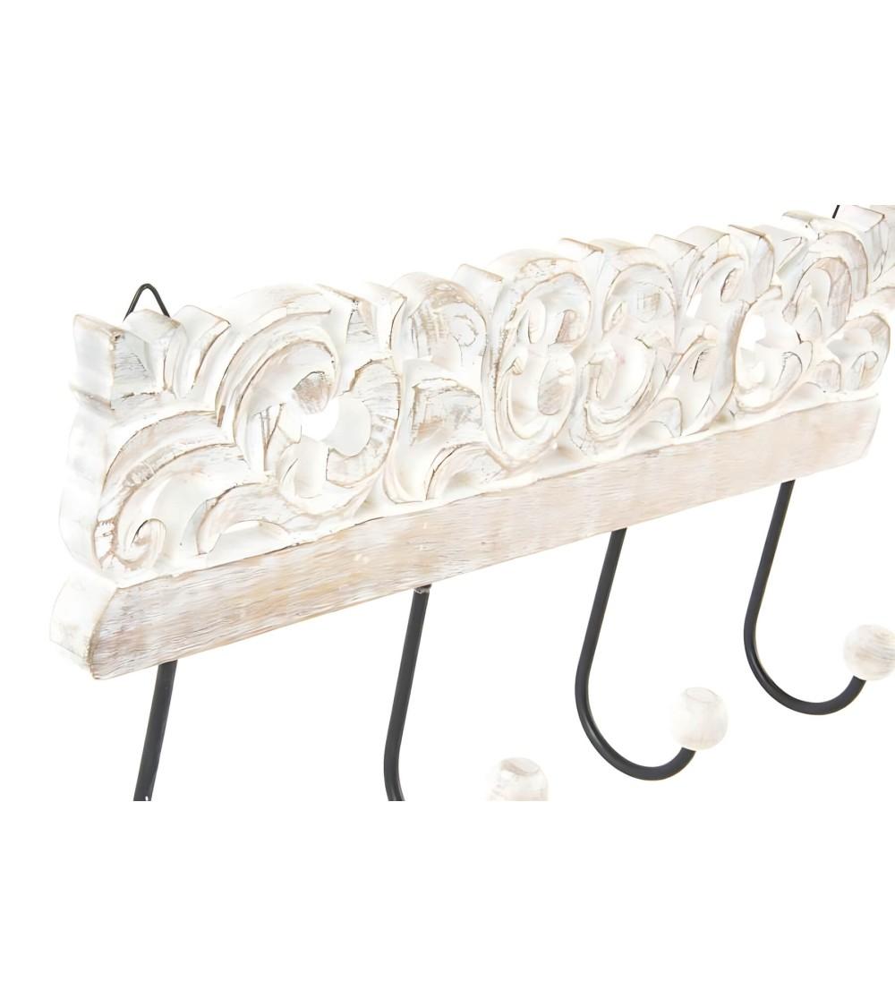 Dcasa Perchero Pared 4 Colgador Madera Tallada De 40x18 Cm
