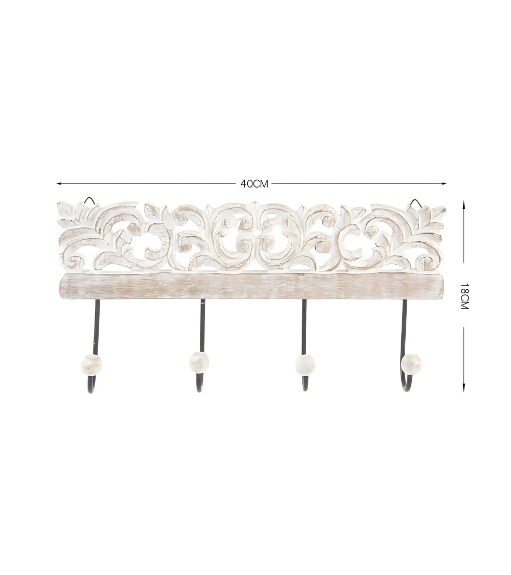 Dcasa Perchero Pared 4 Colgador Madera Tallada De 40x18 Cm