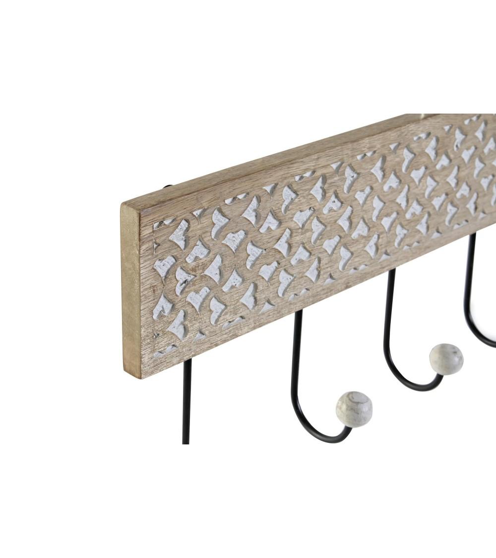 Dcasa Perchero Pared 4 Colgador Madera Tallada Decape Marron De 38x6x19 Cm