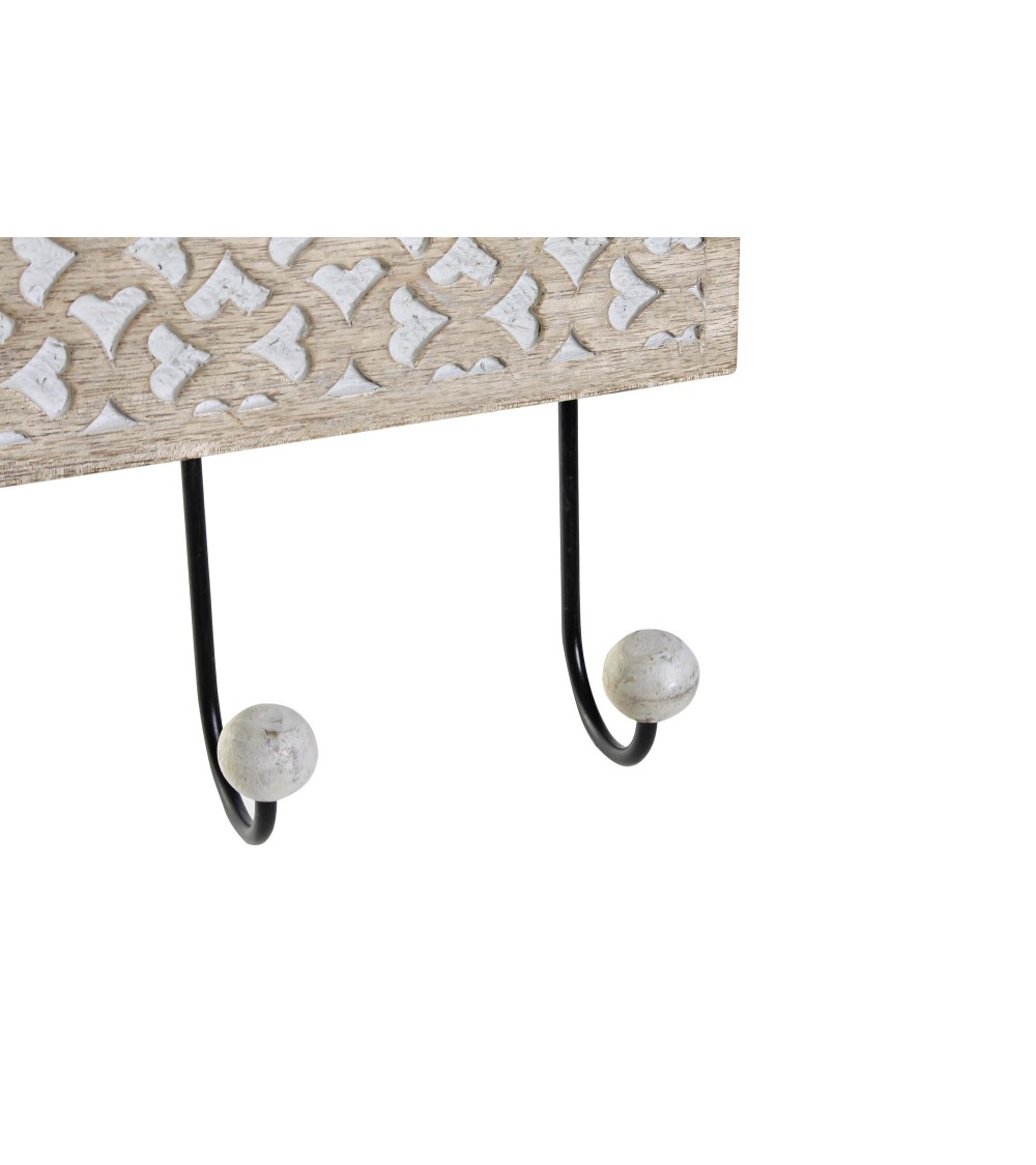 Dcasa Perchero Pared 4 Colgador Madera Tallada Decape Marron De 38x6x19 Cm