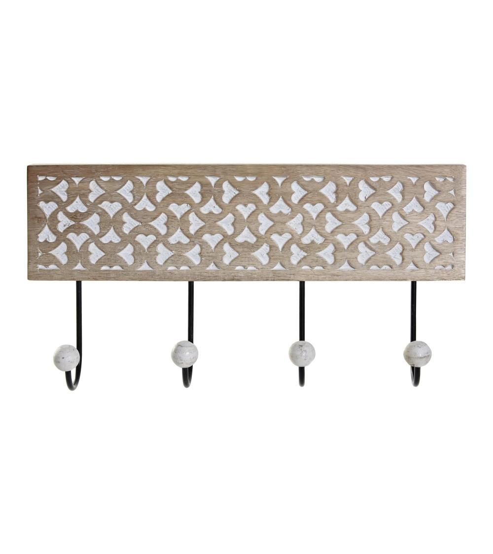 Dcasa Perchero pared 4 colgador madera tallada decape marron de 38x6x19 cm
