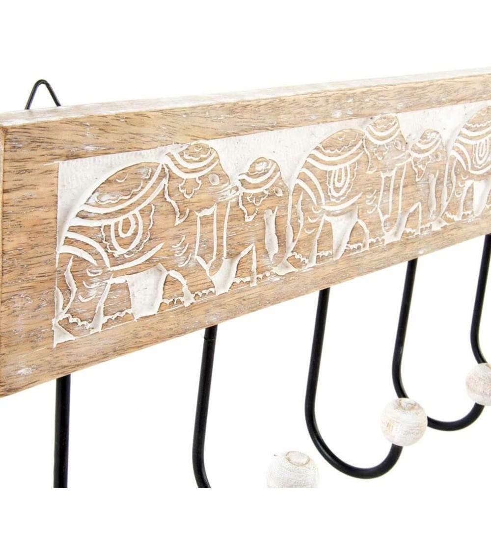Dcasa Perchero Pared 5 Colgador Madera Tallada Elefante 38x18 Cm