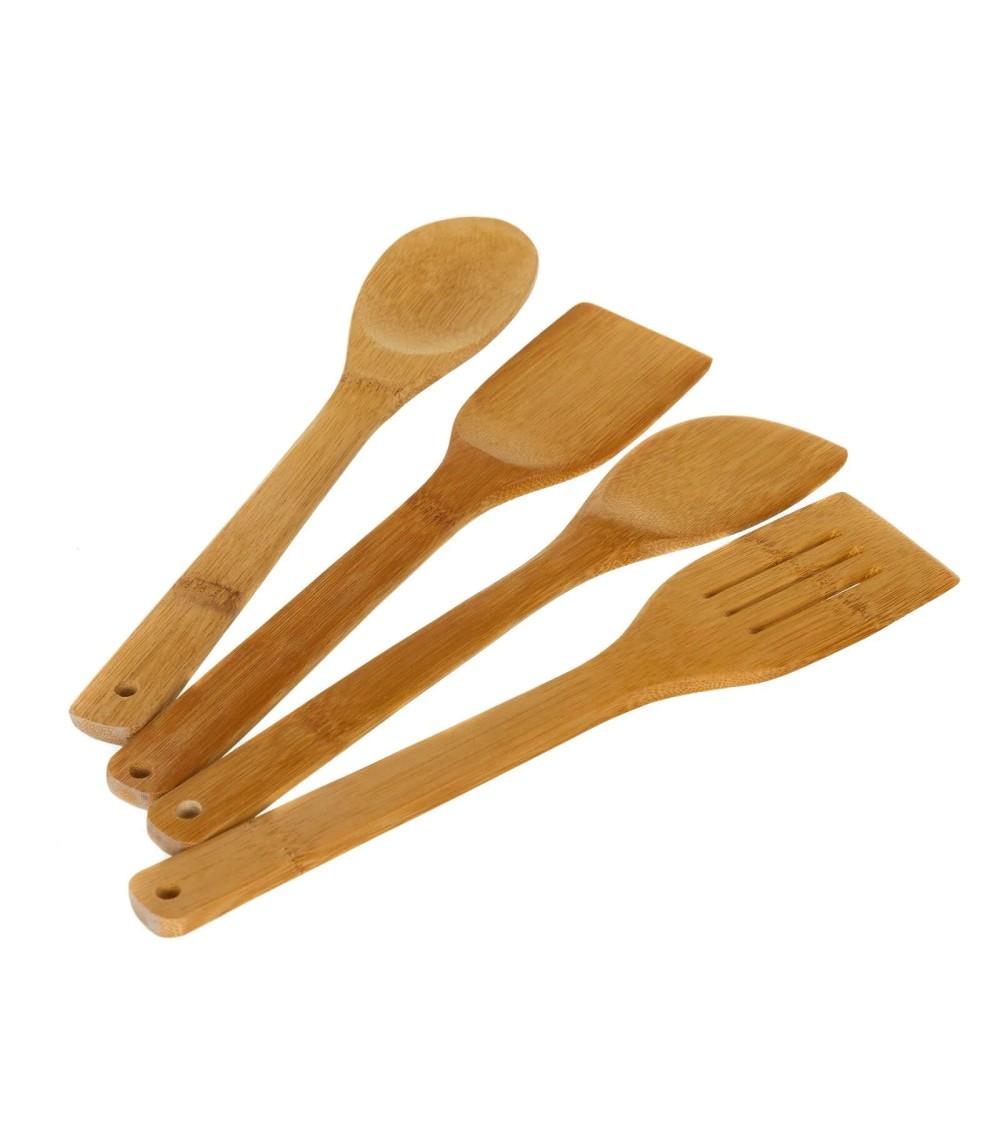 Dcasa Porta Utensilios Marrón De Bambú Incluido 4 Utensilios Tipicos