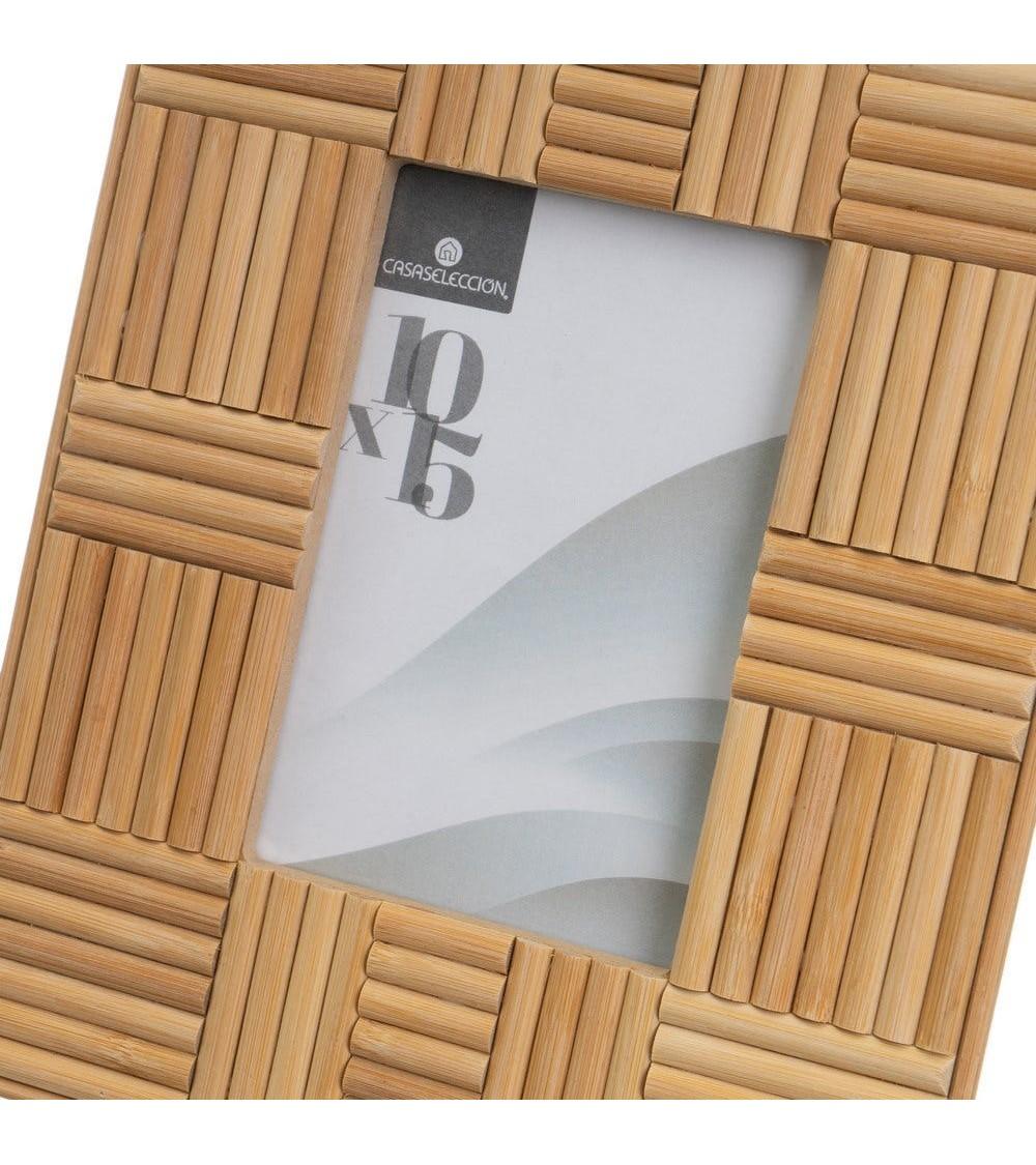 Dcasa Portafotos De 10x15 De Madera Bambú Natural Y Cristal 21x26 Cm