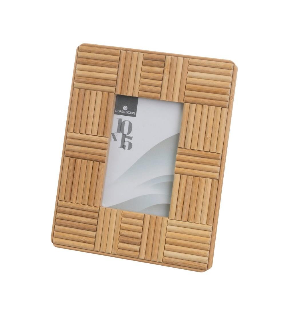 Dcasa Portafotos de 10x15 de madera bambú natural y cristal 21x26 cm