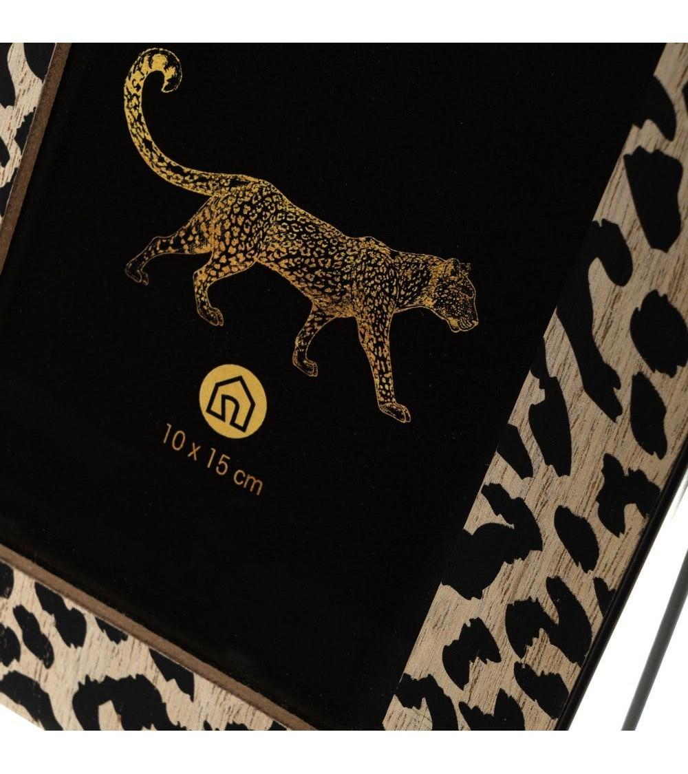 Dcasa Portafotos Leopardo Negro Y Dorado De Metal De Cristal Para Foto De 10x15 Cm