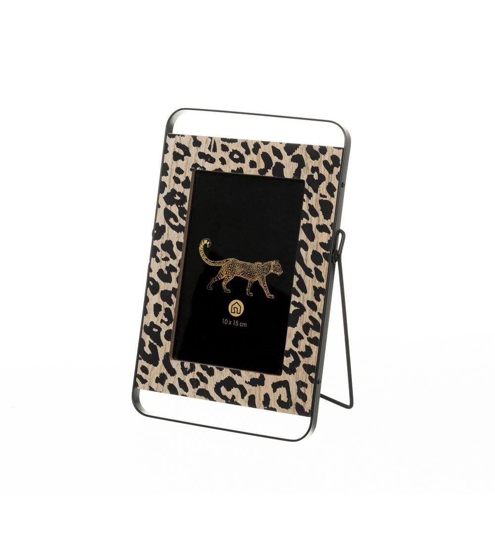 Dcasa Portafotos leopardo negro y dorado de metal de cristal para foto de 10x15 cm
