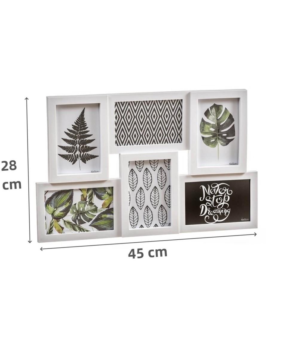 Dcasa Portafotos Multiple De Pared Para 6 Fotos De 10x15 Plastico Blanco