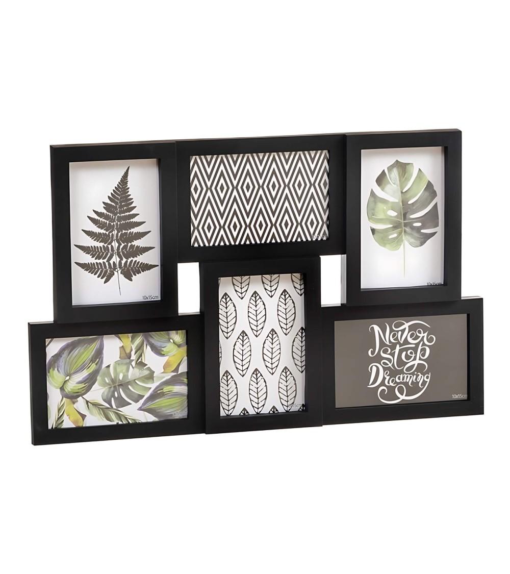 Dcasa Portafotos multiple de pared para 6 fotos de 10x15 plastico negro