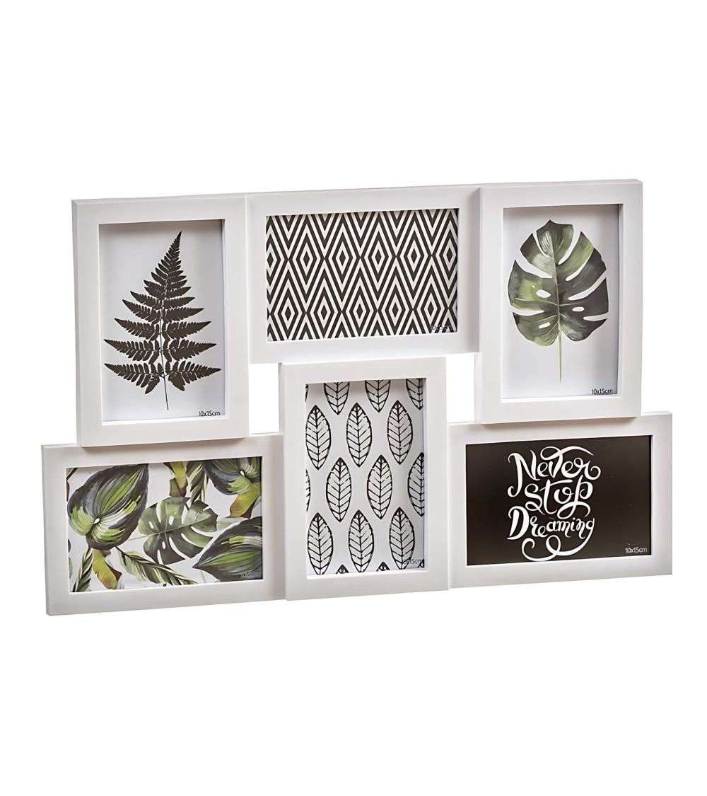Dcasa Portafotos multiple de pared para 6 fotos de 10x15 plastico blanco