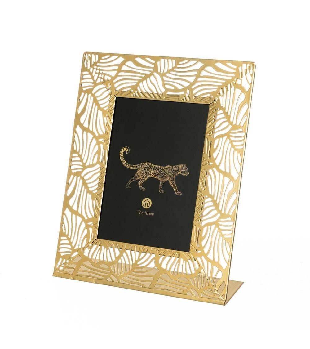Dcasa Portafotos tallado dorado de metal y cristal para foto de 13x18 cm