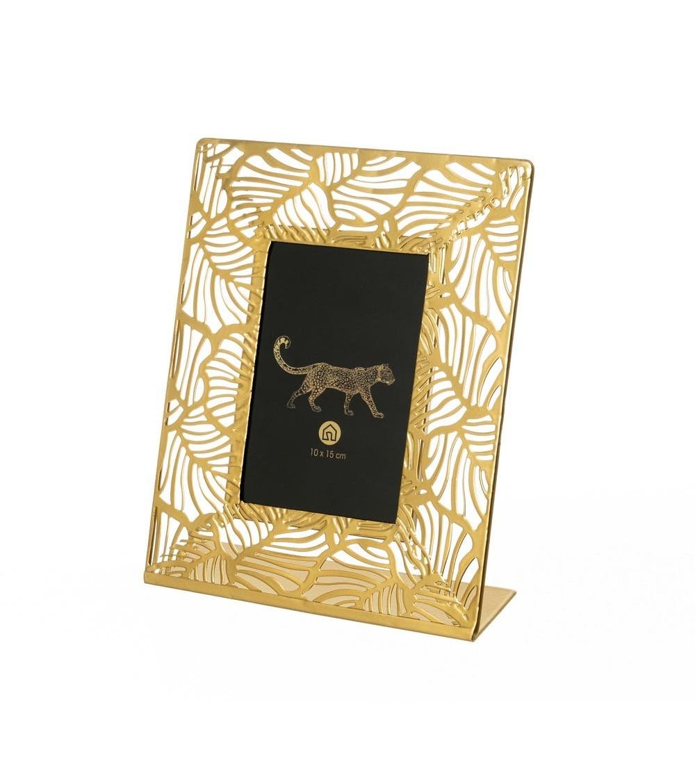 Dcasa Portafotos tallado dorado de metal y cristal para foto de 10x15 cm