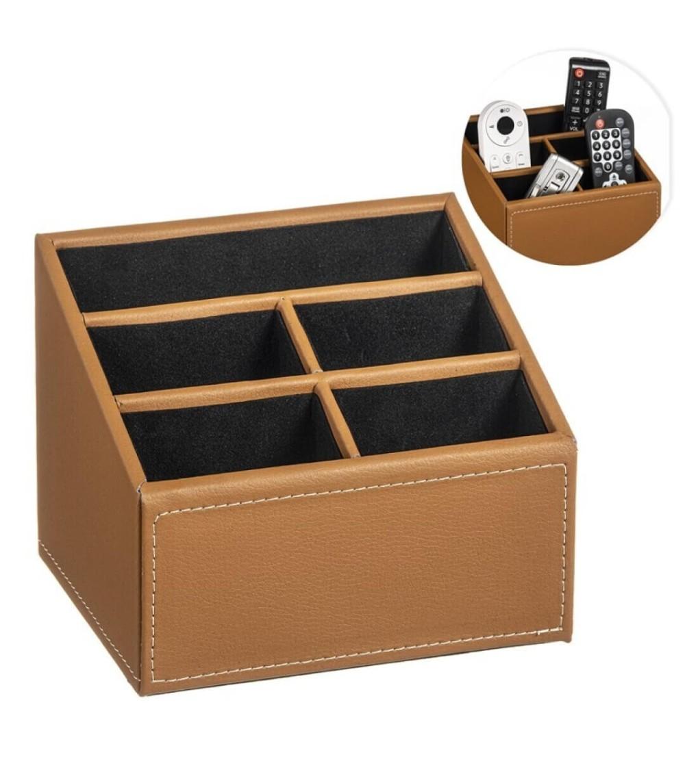 Dcasa Portamandos camel nordica piel soporte para mando a distancia con 5 bolsillos