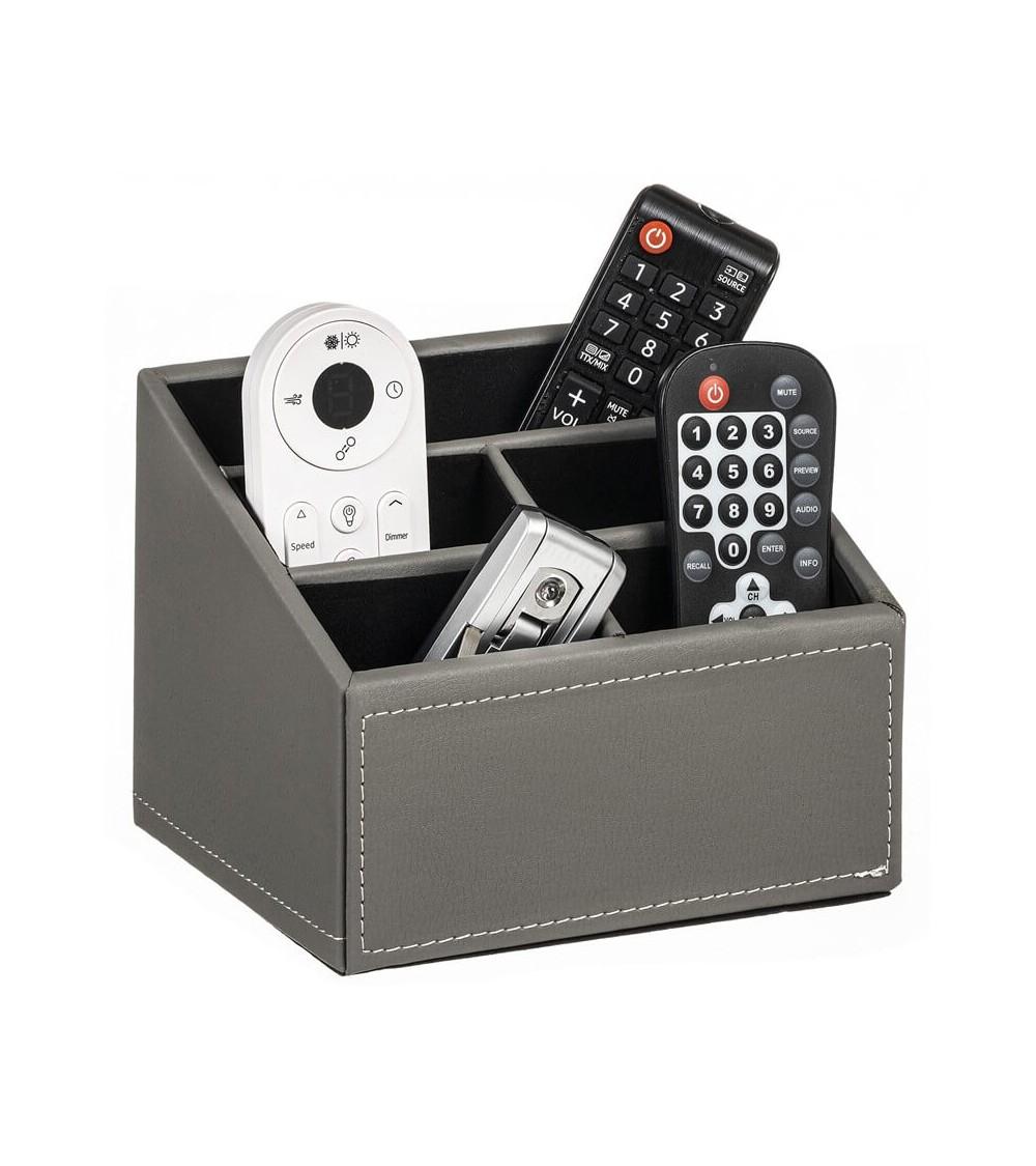 Dcasa Portamandos Gris Efecto Piel Soporte Para Mando A Distancia Con 5 Bolsillos