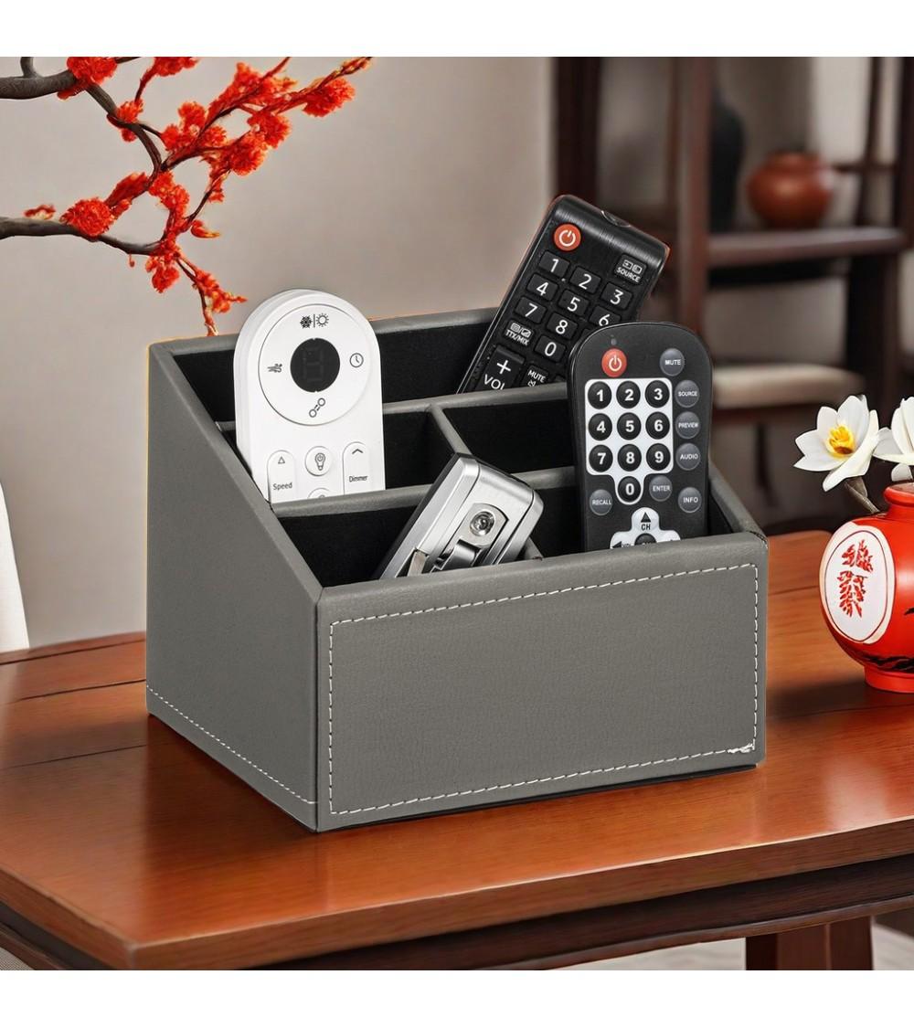 Dcasa Portamandos Gris Efecto Piel Soporte Para Mando A Distancia Con 5 Bolsillos