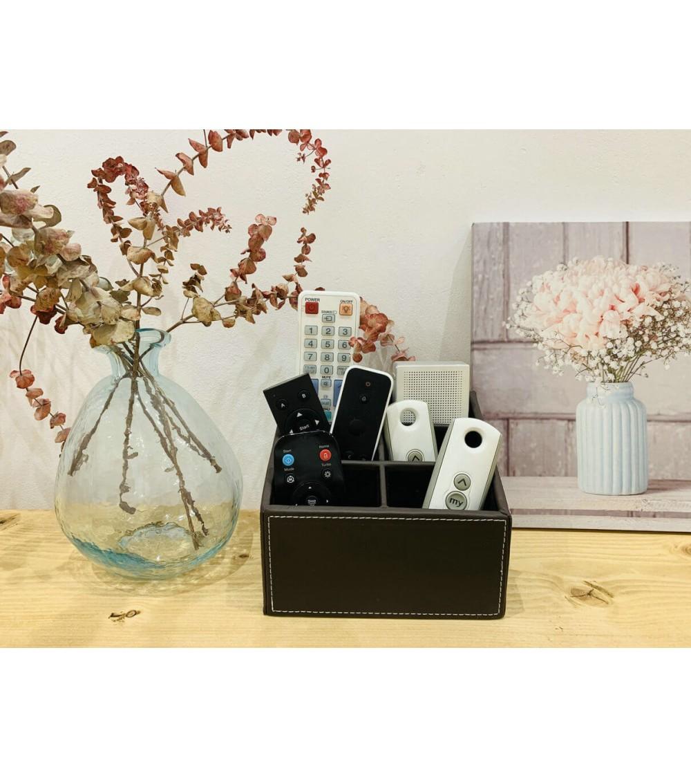 Dcasa Portamandos Marron Efecto Piel Soporte Para Mando A Distancia Con 5 Bolsillos