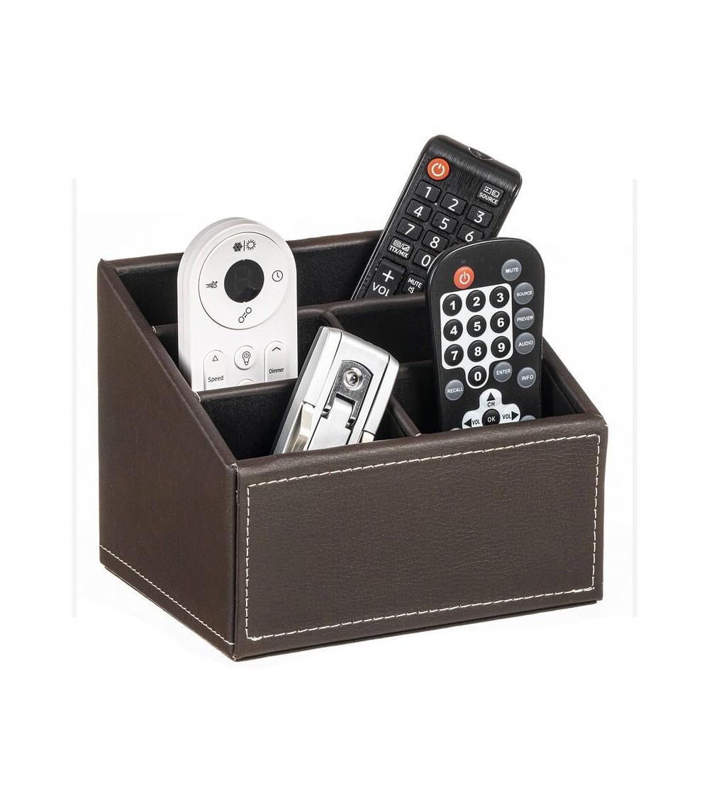Dcasa Portamandos Marron Efecto Piel Soporte Para Mando A Distancia Con 5 Bolsillos
