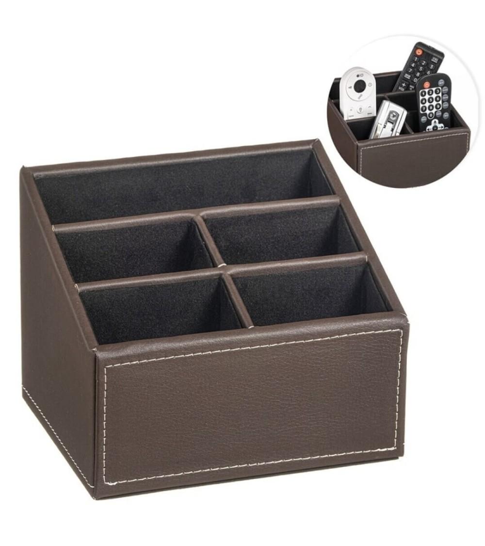 Dcasa Portamandos marron efecto piel soporte para mando a distancia con 5 bolsillos