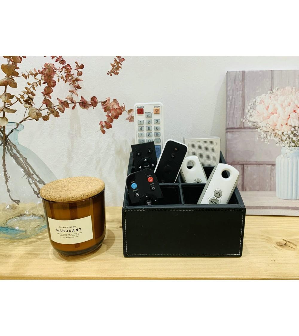 Dcasa Portamandos Negro Efecto Piel Soporte Para Mando A Distancia Con 5 Bolsillos