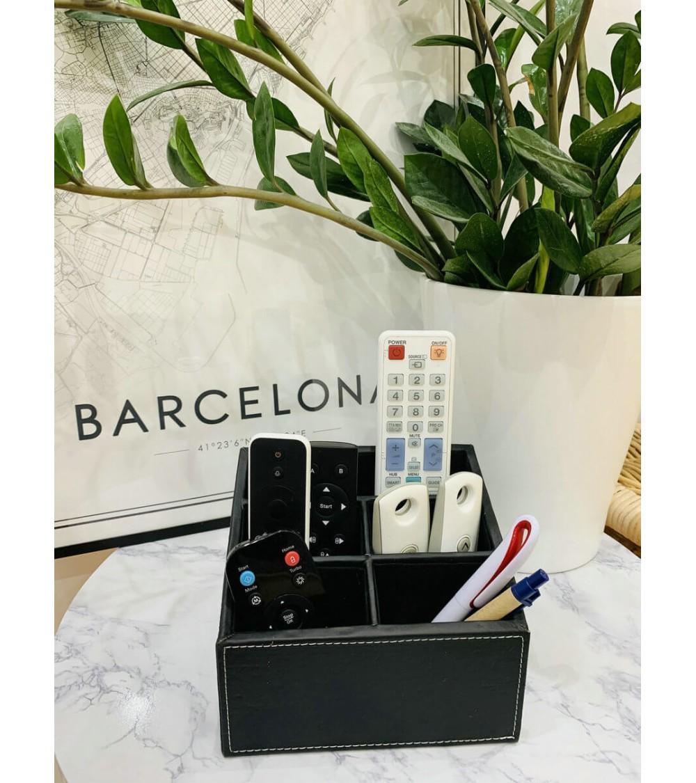 Dcasa Portamandos Negro Efecto Piel Soporte Para Mando A Distancia Con 5 Bolsillos