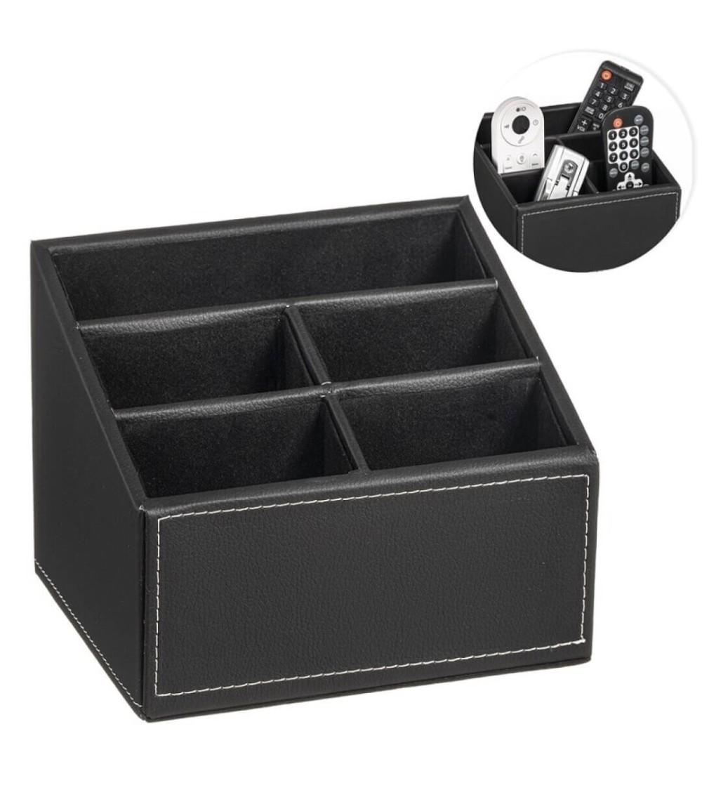 Dcasa Portamandos negro efecto piel soporte para mando a distancia con 5 bolsillos