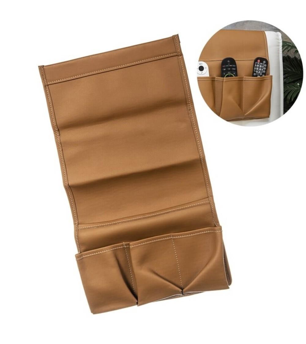 Dcasa Portamandos para sofá camel con tres compartimentos todo en orden y al alcance de la mano