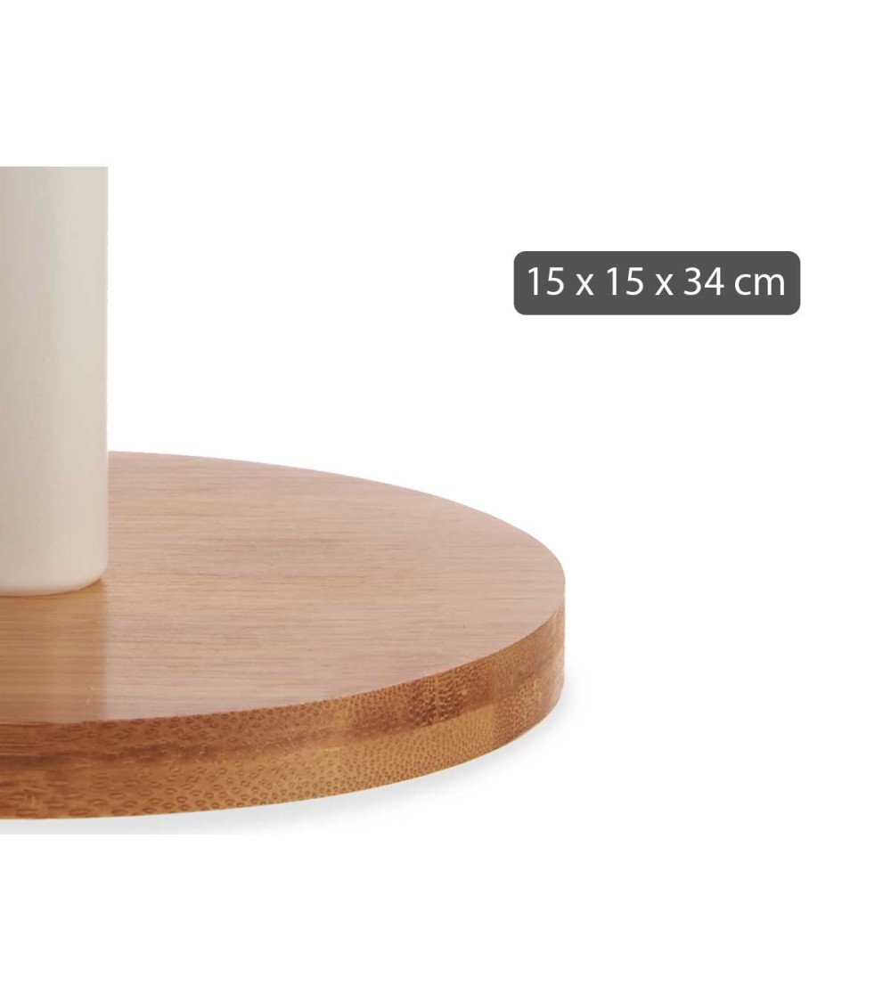 Dcasa Portarrollos Bambu Metal Blanco Mate Para Mesa De Cocina