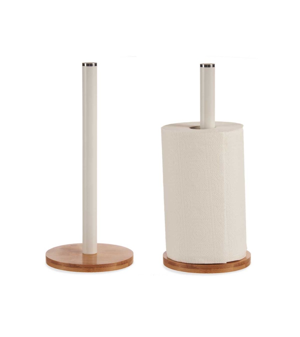 Dcasa Portarrollos Bambu Metal Blanco Mate Para Mesa De Cocina