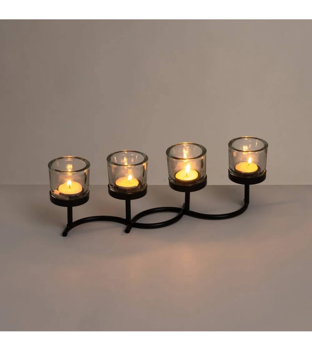 Dcasa Portavelas Múltiples De 4 Velas Negros De Metal De 35x12 Cm