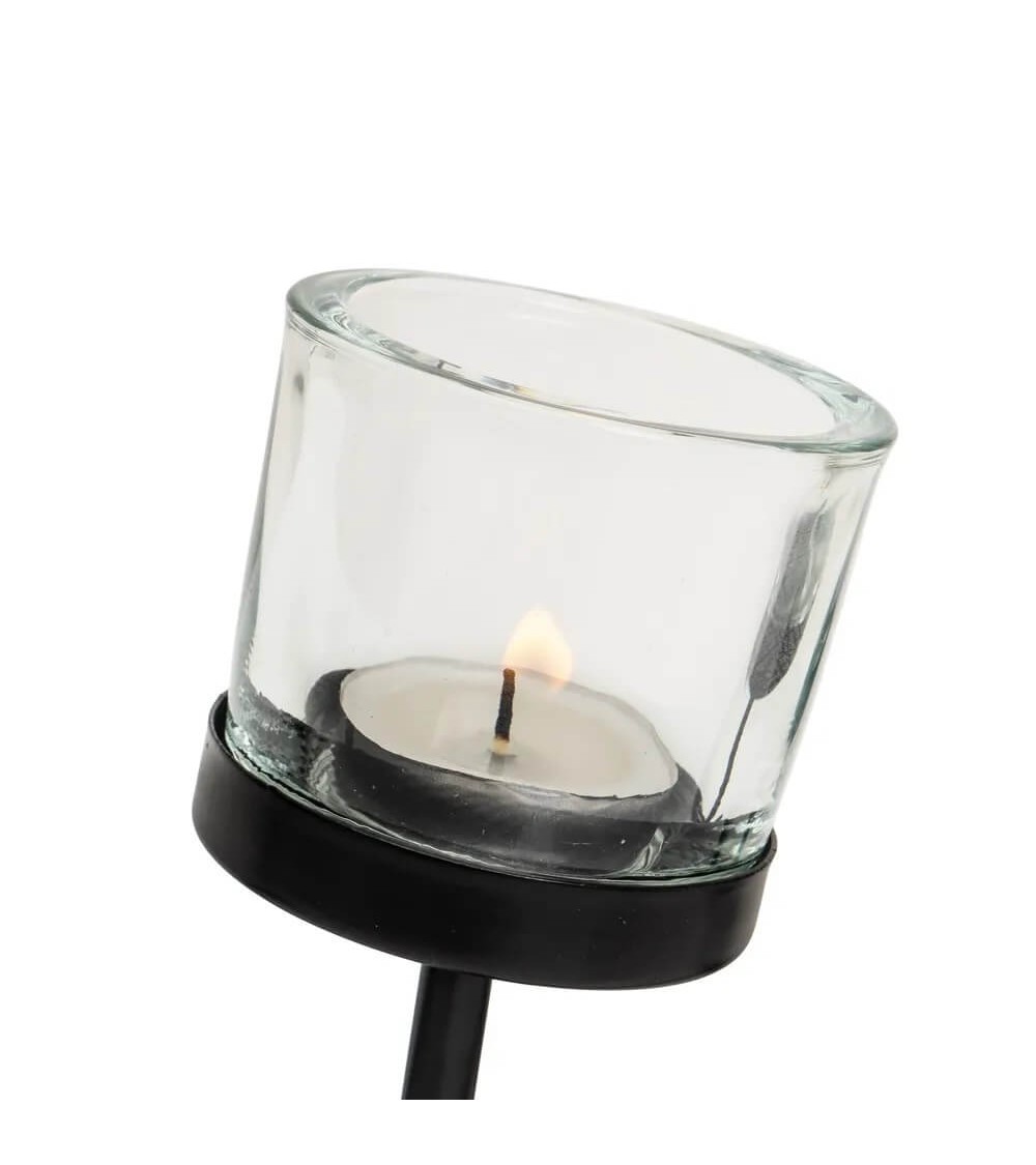 Dcasa Portavelas Múltiples De 4 Velas Negros De Metal De 35x12 Cm