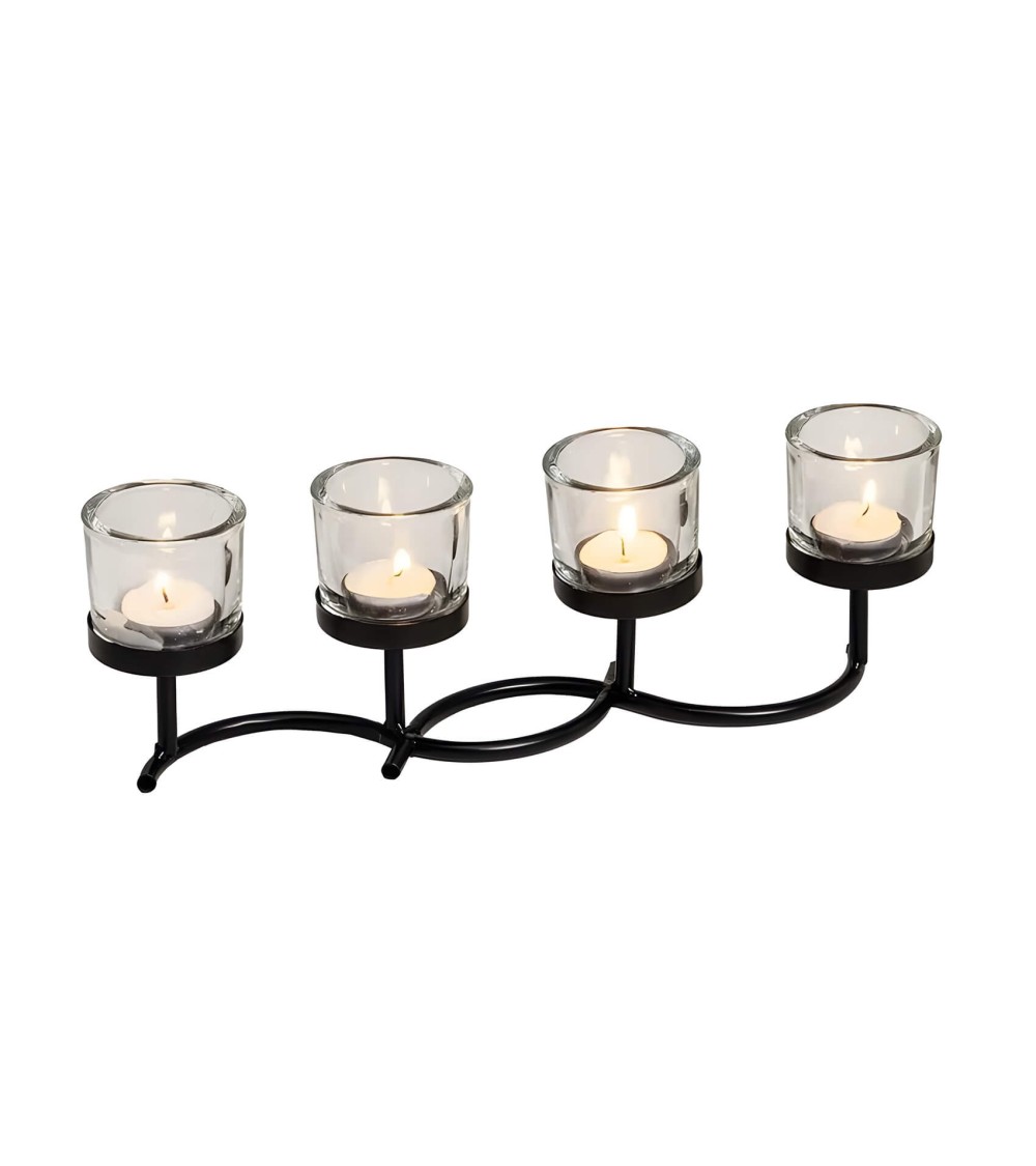 Dcasa Portavelas múltiples de 4 velas negros de metal de 35x12 cm