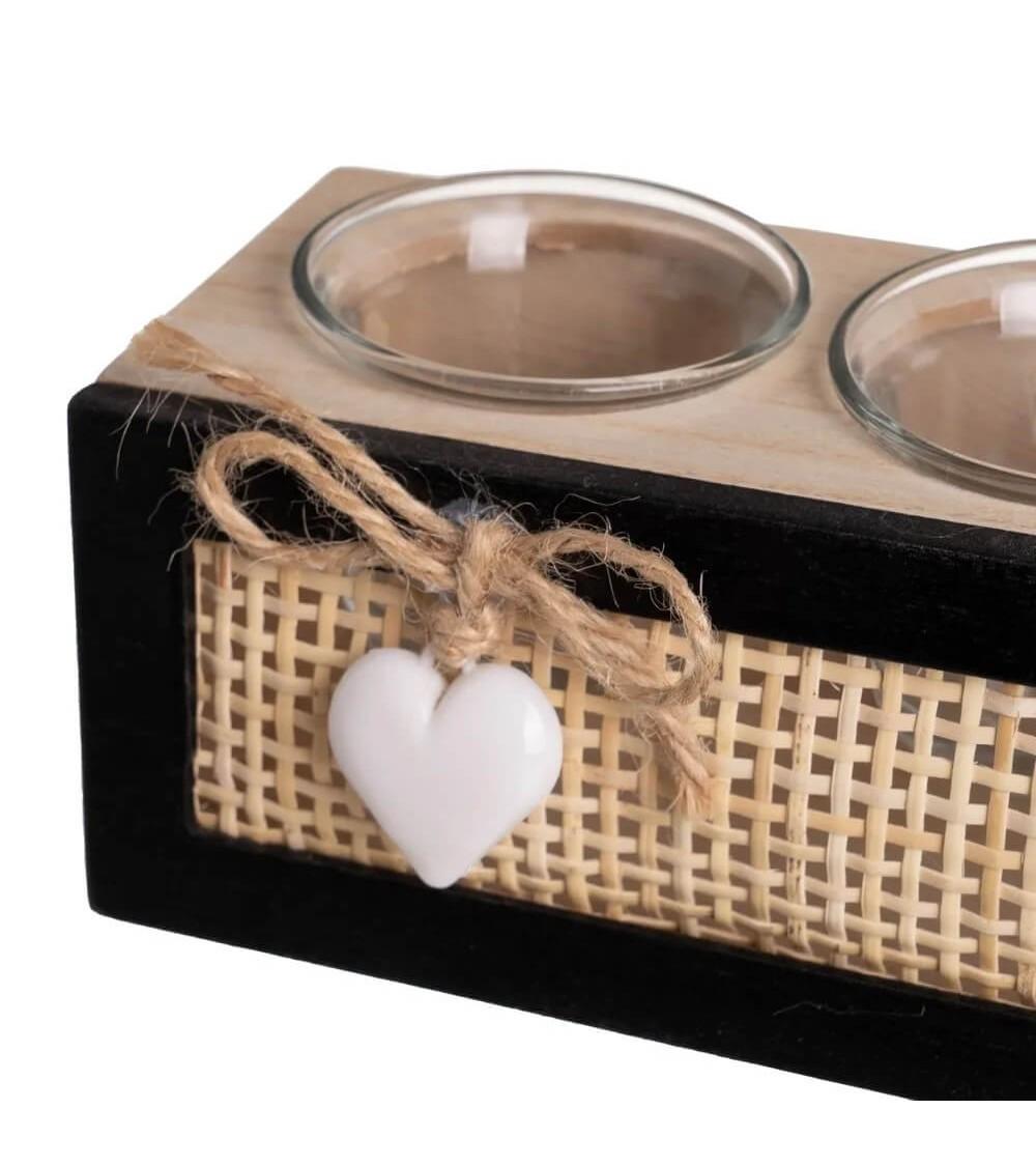 Dcasa Portavelas Triple Velas De Té Corazon De Madera Para Mesa
