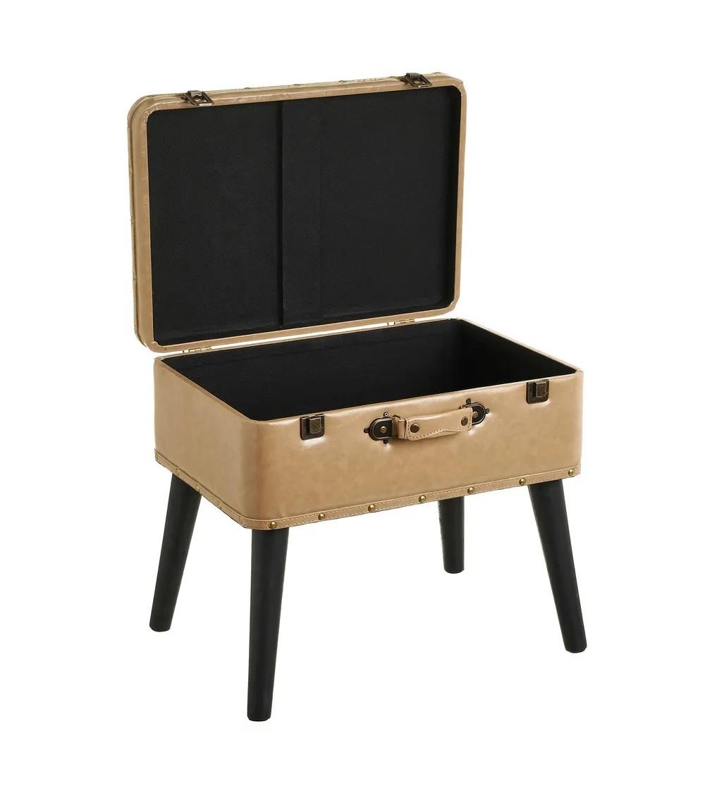 Dcasa Puff Arcón Beige De Madera Y Polipiel De 50x35x46 Cm