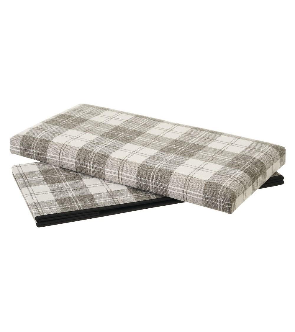 Dcasa Púff Arcón De Cuadros Beige Y Marrón De Tela Y MDF De 76x38x38 Cm