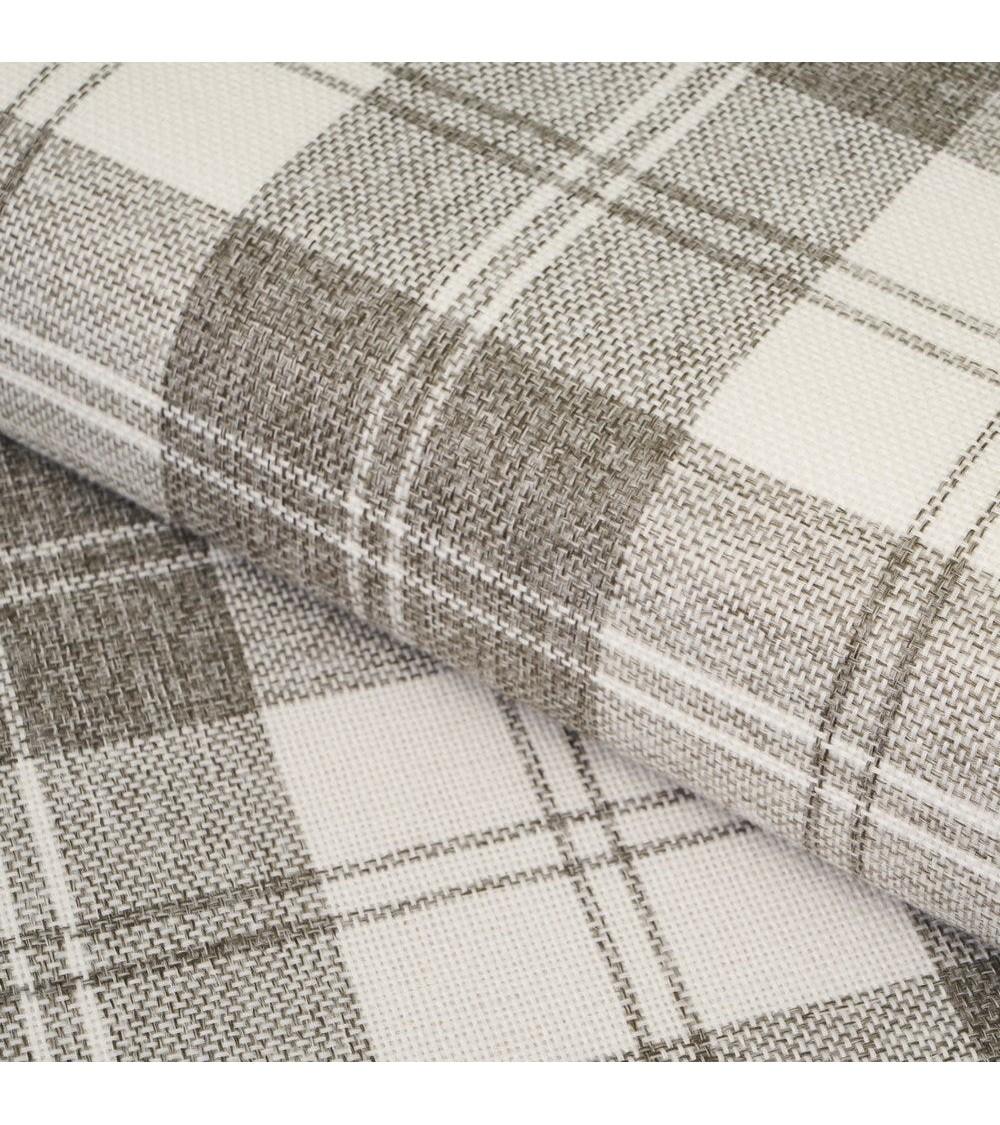 Dcasa Púff Arcón De Cuadros Beige Y Marrón De Tela Y MDF De 76x38x38 Cm