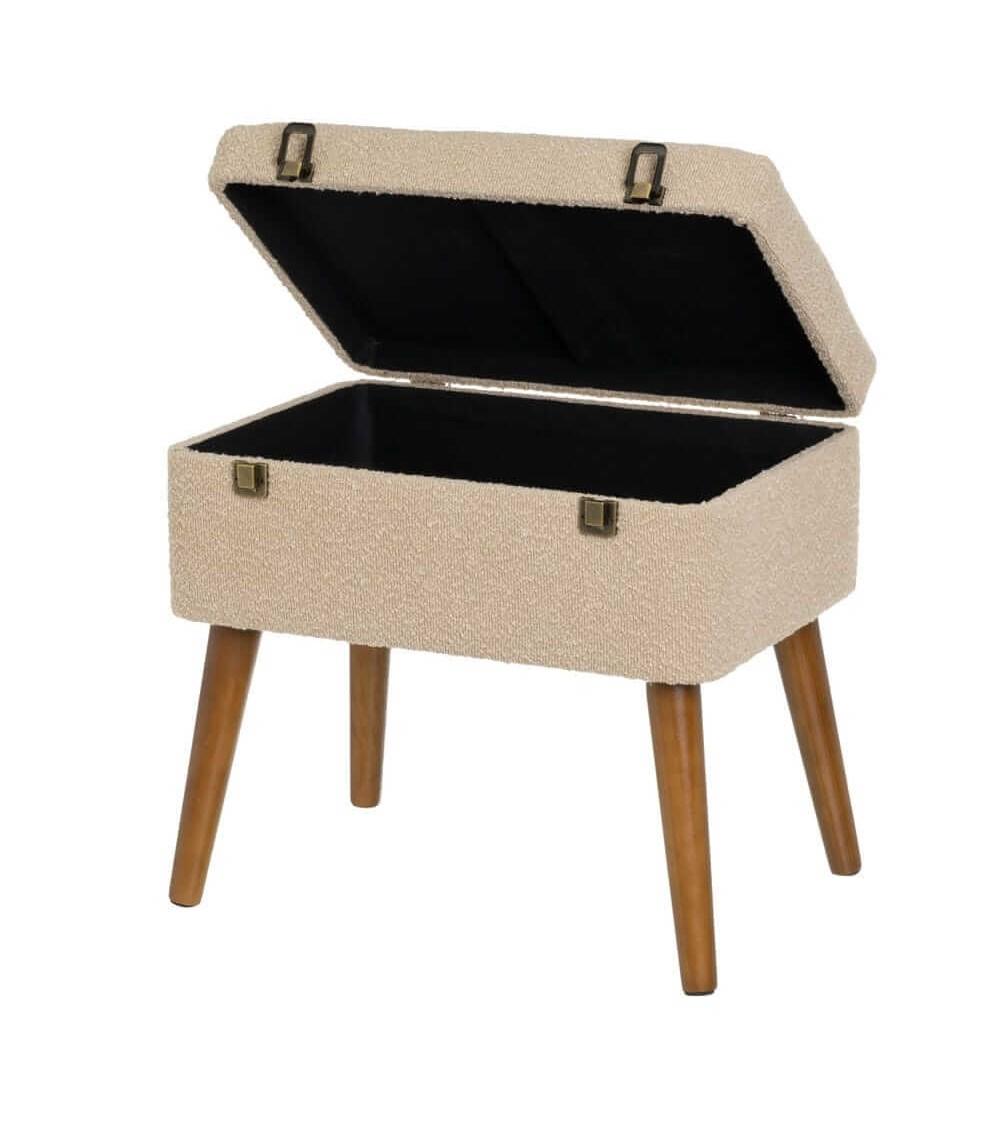 Dcasa Puff Arcón Maleta Tapizado Con Tela De Borreguito Beige De 50x35x46 Cm