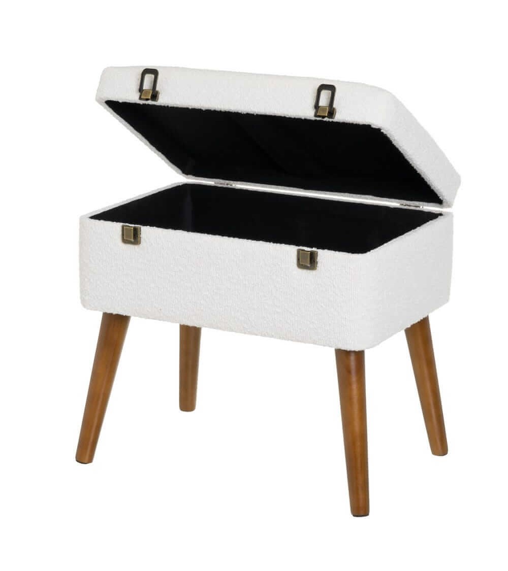 Dcasa Puff Arcón Maleta Tapizado Con Tela De Borreguito Blanca De 50x35x46 Cm