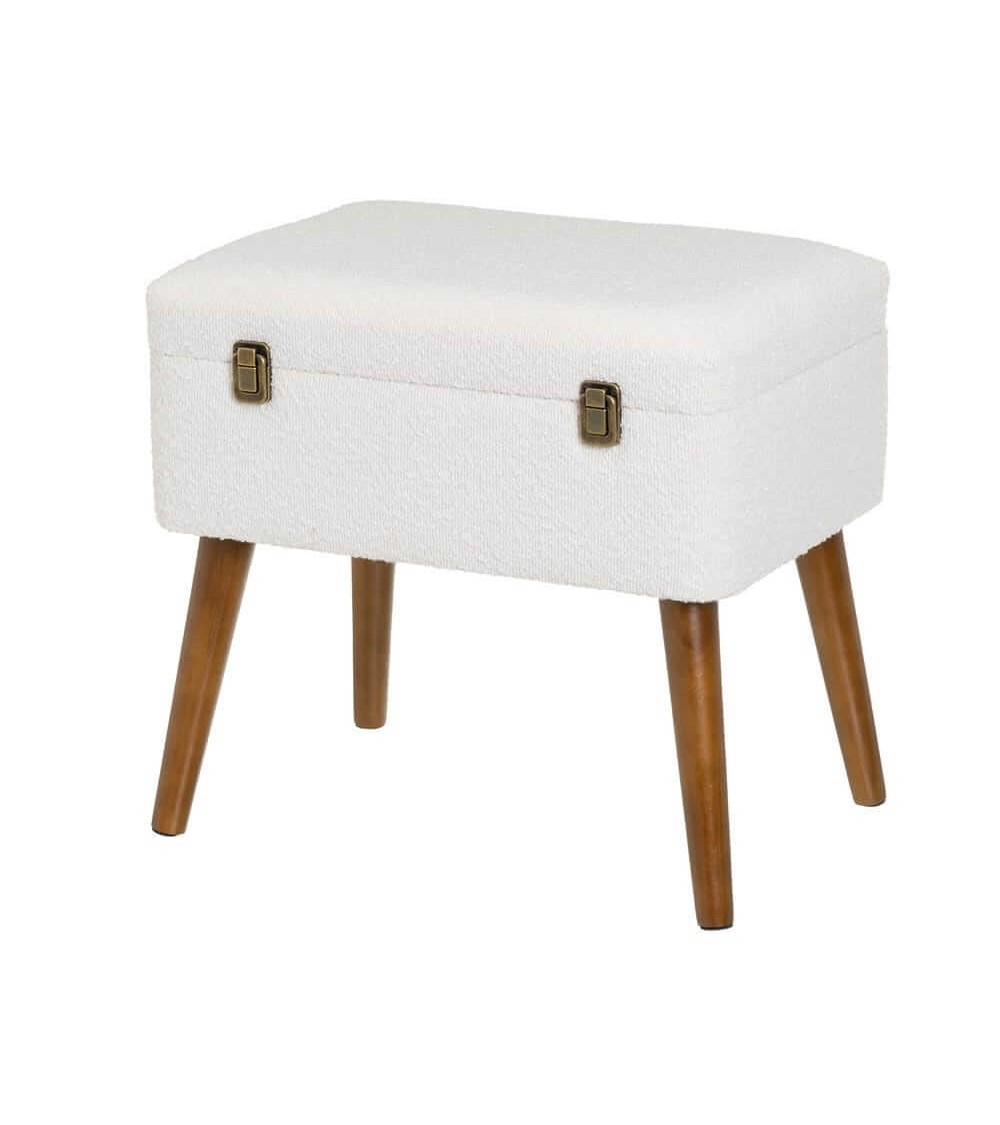 Dcasa Puff arcón maleta tapizado con tela de borreguito blanca de 50x35x46 cm