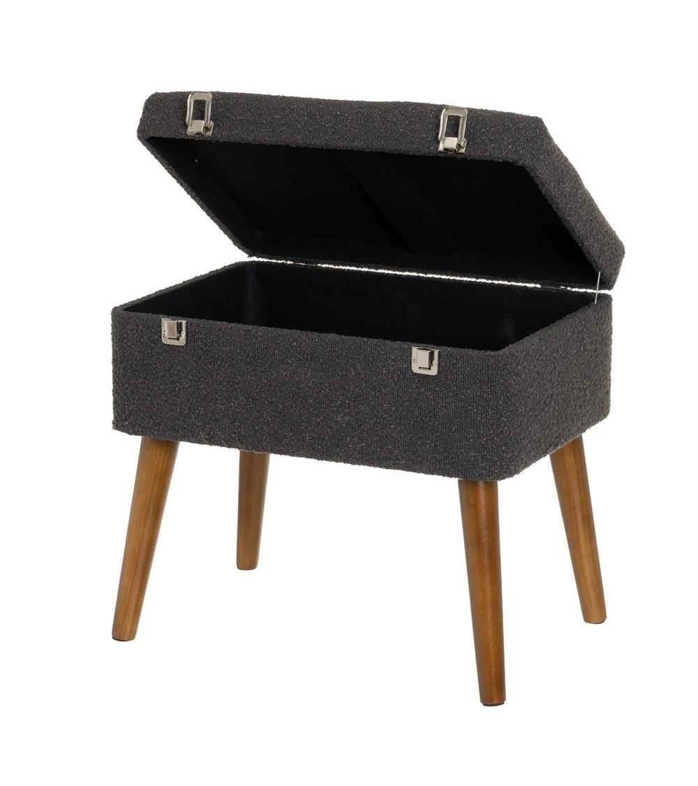 Dcasa Puff Arcón Maleta Tapizado Con Tela De Borreguito Gris Oscuro De 50x35x46 Cm
