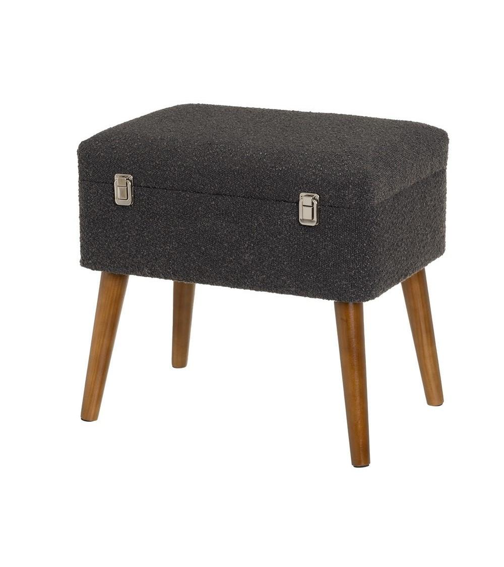 Dcasa Puff arcón maleta tapizado con tela de borreguito gris oscuro de 50x35x46 cm